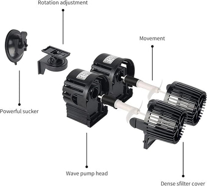 UPETTOOLS 6340 GPH Submersible Aquarium Circulation Pump - Adjustable 360° Wave Maker Powerhead for Fish Tanks - High Power Water Pump for Optimal Water Flow 24W（120-200Gallon）
