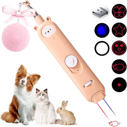 2-in-1 Cat Laser Pointer Toy – Rechargeable with 3+5 Light Modes & Retractable Feather Wand