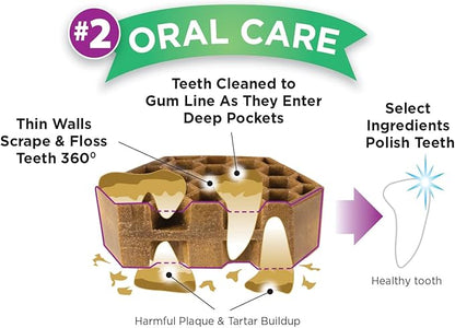 Dog Dental Treats – Vet VOHC Approved – Delicious Chicken Protein – Removes Tartar with Cleaning Comb Shape – Dental Dog Treats for Extra Large Dogs (24oz, 12 Count)