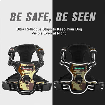 BARKBAY No Pull Dog Harness Front Clip Heavy Duty Reflective Easy Control Handle for Large Dog Walking(Desert camo,L)