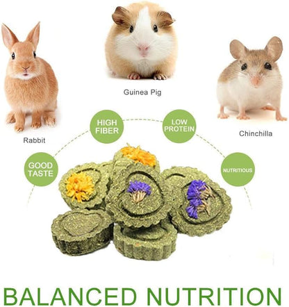 Bunny Chew Toys for Teeth, Natural Pet Chew Toy Hand Made Timothy Hay Cakes for Chinchilla Guinea Pig Hamsters Holland Lop Prairie Dogs Squirrels Gerbils Rabbit Chewing & Molar Teeth, 9.5oz
