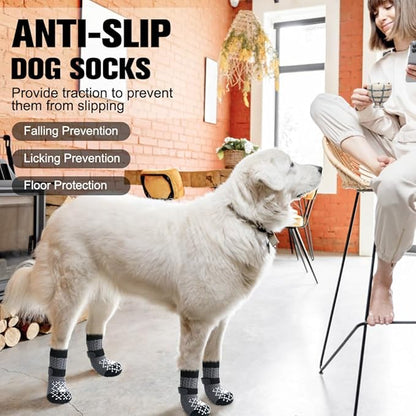 BEAUTYZOO Anti-Slip Dog Socks,Dog Shoes for Hot/Cold Pavement,Paw Protectors with Grips 3 Pairs for Puppy Small Medium Large Senior Old Dogs,Dog Socks to Prevent Licking and Hardwood Floor Protection