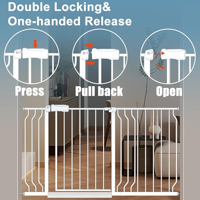 57.5-62 Inch Extra Wide Baby Gates for Stairs Doorways Pressure Mount No Drill Dog Pet Gate Automatic Close Child Safety Gate for Toddler Kids Pets