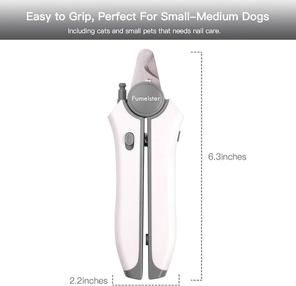 Type-C Rechargeable Dog & Cat Nail Clippers - LED Pet Nail Trimmer with Built-in Nail File, Extra Sharp Blades for Small & Medium Dogs, Indoor Cats (White-Gray)