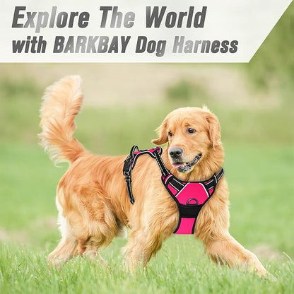 BARKBAY No Pull Dog Harness Front Clip Heavy Duty Reflective Easy Control Handle for Large Dog Walking(Pink,XL)