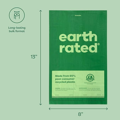 Earth Rated Dog Poop Bags, Thick Grab and Go Single Roll, Ideal for Backyard Pickups, Lavender Scented, 300 Count