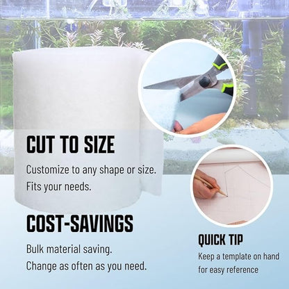 Premium Aquarium Filter Media Pad - Cut-to-Fit Roll, Fresh and Saltwater Safe, Blue & Dye-Free Options, Made in USA (Dye Free, 12"x144" (12 ft) x 0.75")