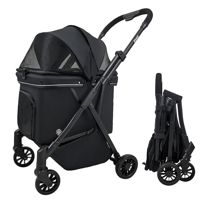 Pet Stroller for Small Dogs – No-Zip Deep Seat, Lightweight Compact Dog Stroller for Small Dogs & Cats with Reflective Trim Storage Basket Soft Waterproof Pad,Foldable Universal Coche para Perro