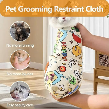 Magic Cat Wrap for Cutting Nails & Grooming, Self Adherent Fabric Wrap for Cats, Multi Functional Pet Grooming Towel Blanket, Wrap Snug and Groom for Cats, 17.7in, Under 9 Ibs