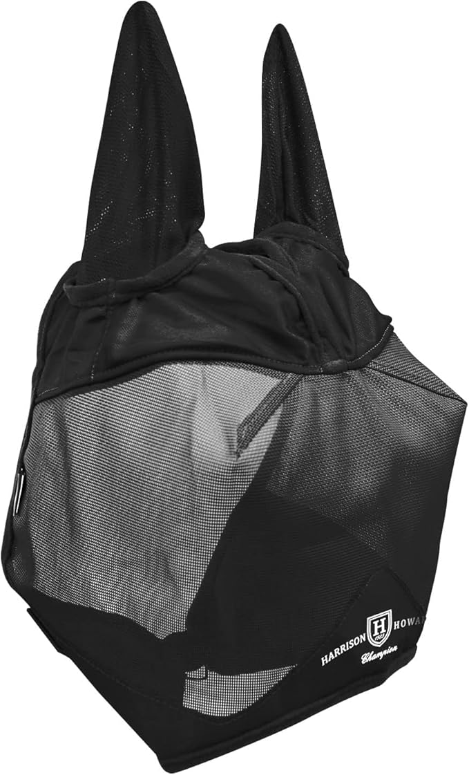 Harrison Howard UV-proof Multi-Function Fabrics Thick Fleece Padding Horse Fly Mask Half Face with Ears Black Arabian Medium