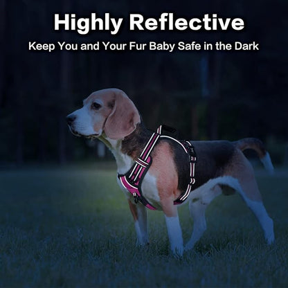PoyPet No Pull Dog Harness, No Choke Front Clip Reflective Dog Vest with Soft Padded Vertical Handle, 3 Leash Attachments for Small Medium Large Dogs (Pink,M)