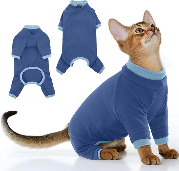 PUMYPOREITY Cat Hair Sticky Shirt – Breathable & Lightweight, Reduces Shedding Fur Pajamas, Prevents Licking Wounds After Surgery, Blue, L