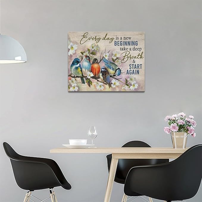 Bird Wall Art Farmhouse Flower Branch Pictures Rustic Country Birds Wall Decor Floral Canvas Print Painting Artwork for Bathroom Living Room Bedroom 12"x16"