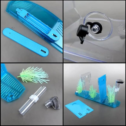 Betta Fish Tank, Adjustable Light Isolation Acrylic Small Aquarium with LED Light, Small Fish Tank Starter Kit, Beta Fish Tank with Water Change Valve for Office Home Room Decor (Blue)
