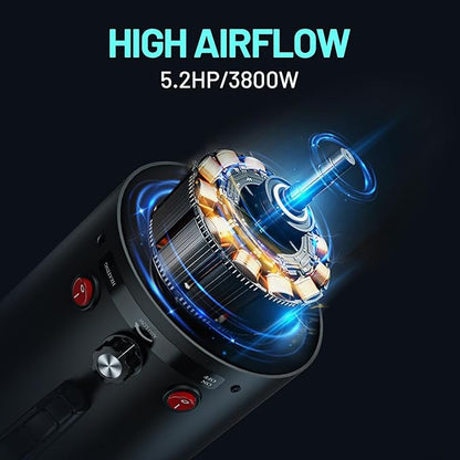 Dog Dryer High Velocity Dog Hair Dryer with 4 Nozzles 5.2HP/3800W (Professional Super Cyclone), Stepless Adjustable Speed Temperature Dogs Grooming Blow Dryer with Heater for Pets Hair Dryer, White
