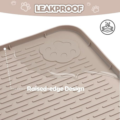 Cat Litter Mat, Extra Large 40" x 28" Silicone Mat Litter Trapping Mat for Scatter Control, Soft on Kitty Paws, Easy to Clean (Khaki)