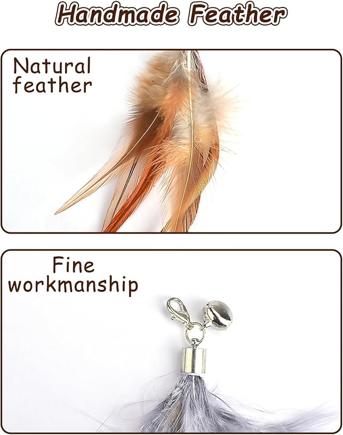 Handmade Cat Wand Feather Refills 6-Pack – Replacement Feathers for Interactive Cat Toys
