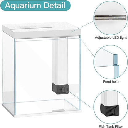 Betta Fish Tank, 2 Gallon Glass Aquarium Starter Kit, Small Fish Tank with Filter and Light.