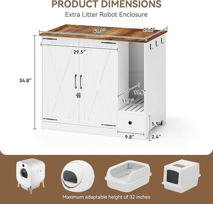 YUSING Litter Robot Enclosure, Cat Litter Box Furniture Hidden, Cat Litter Box Enclosure Cabinet Large with Double Doors and Pull-Out Drawer for Litter Robot