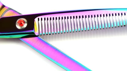 LILYS PET Professional PET Grooming scissors Kit,Coated Titanium,Sharp and Strong Stainless Steel Blade for Dogs Cats Hair Cutting,3 Pieces of Scissors with a Comb and a Case (7.0 inches, Rainbow)