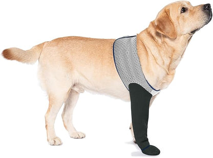 COODEO Dog Socks to Prevent Licking Paws, Healing Boots & Paw Protectors with Non-Slip Bottoms for Wound Protection, Waterproof Sleeve Shoes for Licking（Grey，L_Left