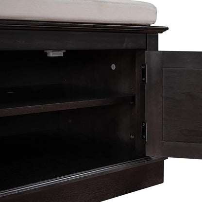 Shoe Storage Bench with 4 Doors and Adjustable Shelves, Shoe Bench with Removable Cushion for Living Room Entryway 42.7" L * 16" W * 17.4" H Espresso