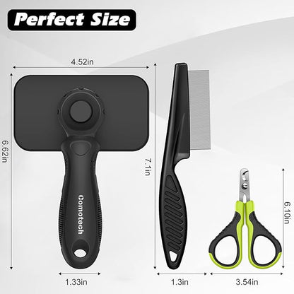 Comotech 3PCS Cat Grooming Supplies,Cat Brush & Nail Clipper/Trimmer & Flea Comb for Shedding Indoor Cats Dogs and Small Animals - Meet All Your Pet's Daily Grooming Needs - All in One Set (Black)