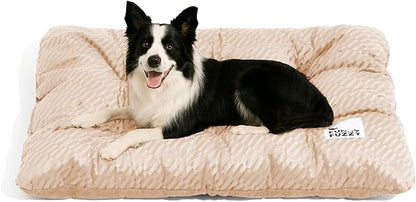 FUNNY FUZZY 2 in 1 Dog Bed Crate Pad Mat, Washable Reversible Pet Floor Mats,Fluffy Kennel Pad for Small Large Sized Dog,Indoor Cats,Sleeping Mattress, 41.7" × 28.3", Beige