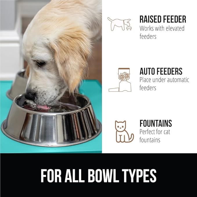 GORILLA GRIP 100% Waterproof Raised Edge BPA Free Silicone Pet Feeding Mat, Dog Cat Food Mats Contain Spills Protects Floors, Placemats for Cats and Dogs Water Bowl, Pets Accessories 16x10, Turquoise