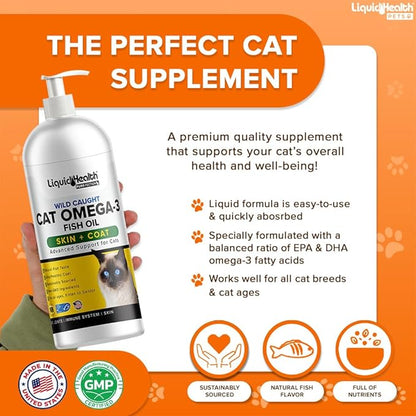 Liquid Health Pets Wild Caught Omega 3 Fish Oil for Cats - Liquid Omega 3 Supplement for Cats with EPA+DPA+DHA - Reduce Itching, Support Joint, Immunity, Brain, Heart Health - Made in the USA (3 Pack)