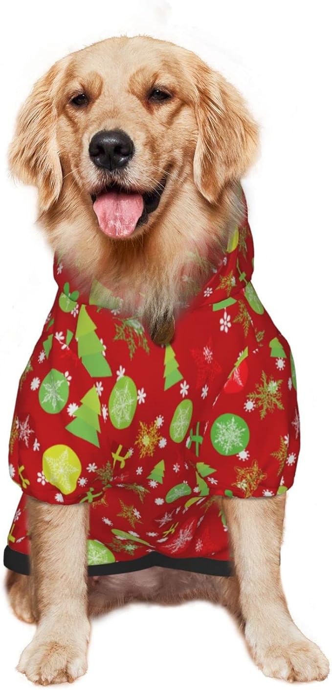 Christmas Tree Print Hoodie,Christmas Cosplay Dog Clothes with Pocket and Hat Winter Clothes Sweaters Small