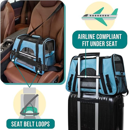 PetAmi Airline Approved Pet Carrier for Cat, Soft Sided Dog Carrier for Small Dogs, Cat Travel Supplies Accessories for Indoor Cats, Ventilated Pet Carrying Bag Medium Large Kitten Puppy, Small Blue