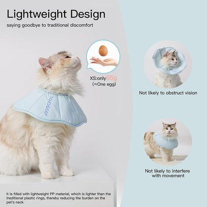 Touchdog Foldable Dog Cone Collar for Cats & Dogs - Adjustable Soft Recovery Collar with Waterproof PU Coating, Lightweight Design, 24.5cm/9.6in Wide Barrier (Blue, M)