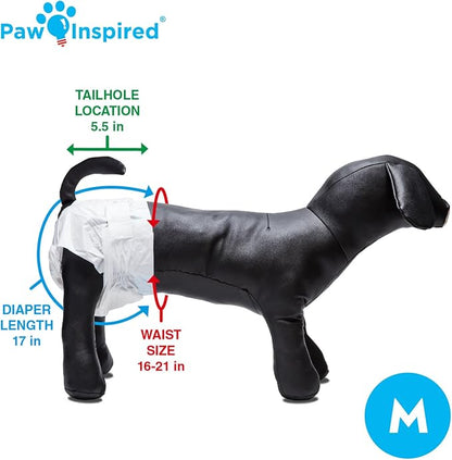 Paw Inspired Disposable Dog Diapers | Female Dog Diapers Ultra Protection | Diapers for Dogs in Heat, Excitable Urination, or Incontinence (12 Count, Medium)