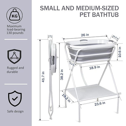Portable Dog Bath Tub and Dog Washing Station, Collapsible Elevated Pet Tub for Bathing, Showering, Grooming, Pet Bathing Basin for Small to Medium Dogs, Cats and Other Pets (Built-in Drainage System)