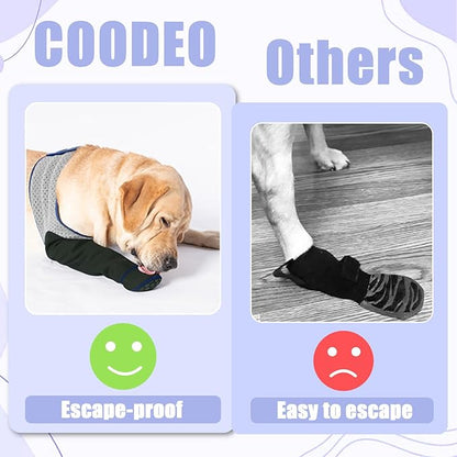 COODEO Dog Socks to Prevent Licking Paws, Healing Boots & Paw Protectors with Non-Slip Bottoms for Wound Protection, Waterproof Sleeve Shoes for Licking（Grey，L_Left
