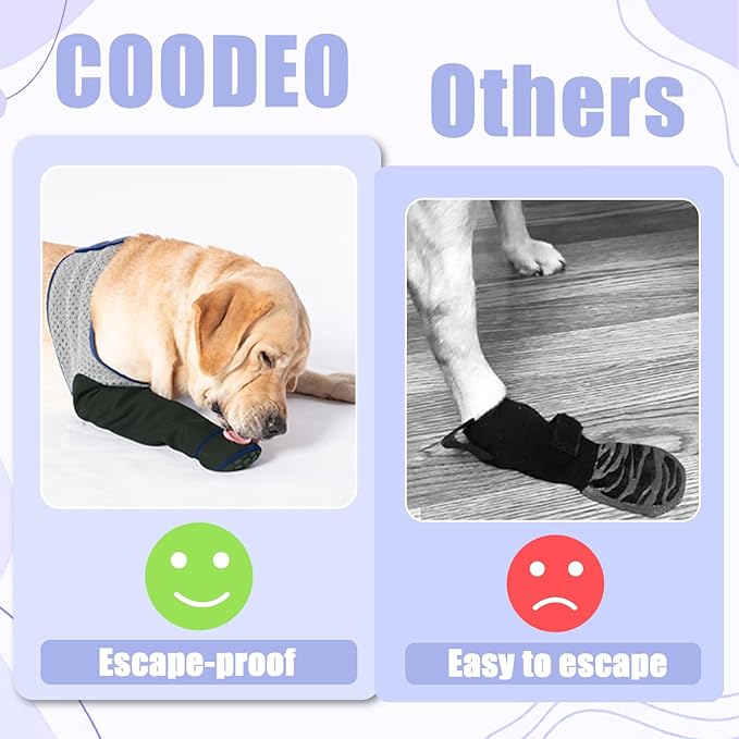 COODEO Dog Socks to Prevent Licking Paws, Healing Boots & Paw Protectors with Non-Slip Bottoms for Wound Protection, Waterproof Sleeve Shoes for Licking（Grey，2XL_Right