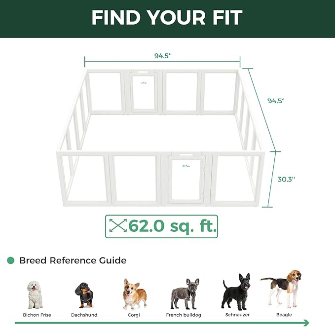 FXW AuraSpace Acrylic Indoor Unleashed Dog Playpen for Small and Medium Dogs, 30 Inch, 16 Panels, White