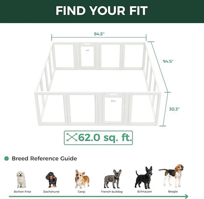 FXW AuraSpace Acrylic Indoor Unleashed Dog Playpen for Small and Medium Dogs, 30 Inch, 16 Panels, White