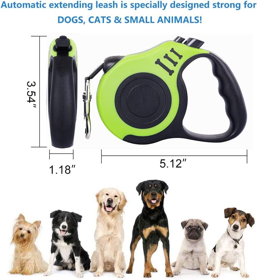Retractable Green Dog Leash for Medium & Small Dogs & Cats