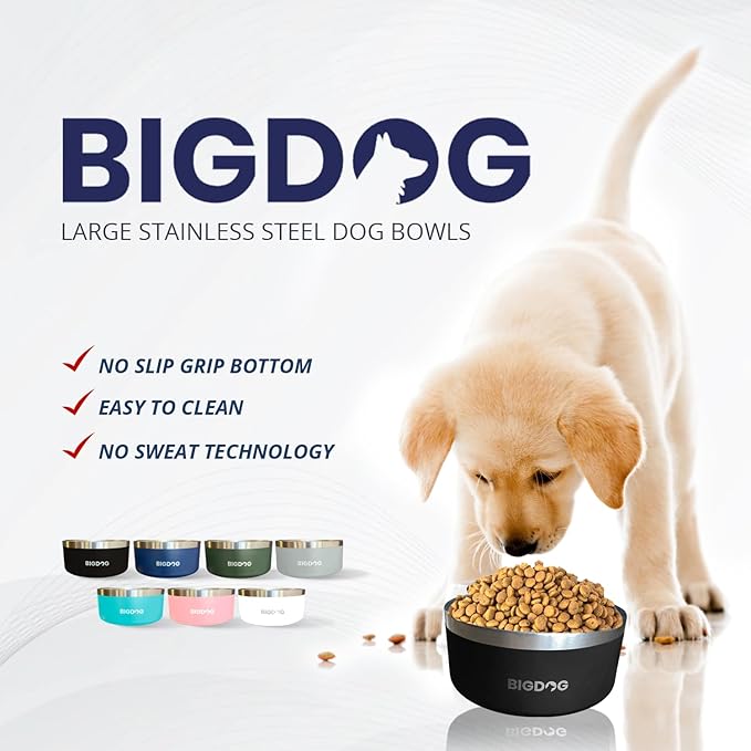 BigDog Dog Bowls, Dog Bowls for Large Dogs, Stainless Steel Dog Bowls, No Spill Dog Bowls, Dog Food and Water Bowl (100 Ounce, Army Green)