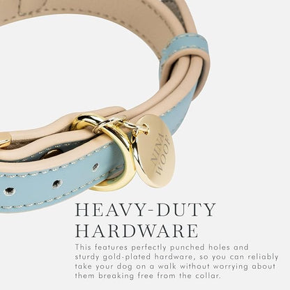 Cupertino Dog Collars, Harnesses & Leashes Made from Vegan Leather with Dog Tracker Device Holder Adjustable Dog Collar - Color Blue, Medium