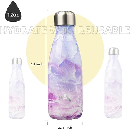 Insulated Water Bottles,12 oz Double Wall Stainless Steel Vacumm Metal Flask for Sports Travel,Marble Dawn