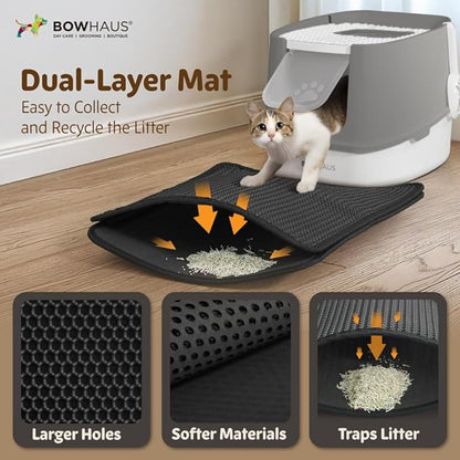 Fully Enclosed Cat Litter Box w/Lid, Scoop, Cat Mat & Odor Fitter, Large Plastic Cat Toilet with Double Door, Anti-Splashing Cat Litter Box with Lockable Front Door, Blue