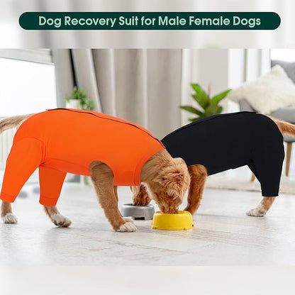 Kuoser Dog Surgery Suit Female Spay Male Neuter, Dog Leg Sleeve to Stop Licking Soft Dog Onesie for Abdominal Wound, Dog Recovery Suit Rear Leg Sleeves Pet Elbow Brace Protector, Black 3XL