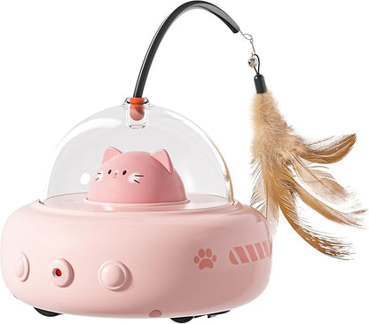 hooroor 2-in-1 UFO Laser Cat Toy – Automatic Motion with Feather, Rechargeable Smart Sensor Interactive Toy for Indoor Cats & Dogs, Fun Exercise & Play, Perfect Pet Gift