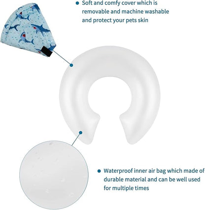 CuteBone Inflatable Dog Cone with Removable Soft Fleece Covers for Small/Medium/Large Dogs and Cats Neck Donut Collar After Surgery GWB05L