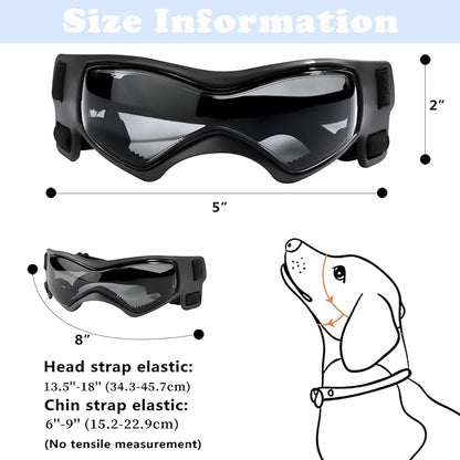 QUMY Dog Goggles UV Protection for Small to Medium Breed, Dog Sunglasses Windproof Anti-Fog Dustproof Snowproof, Puppy Glasses for Outdoor Riding Driving with Comfortable Frame Adjustable Straps