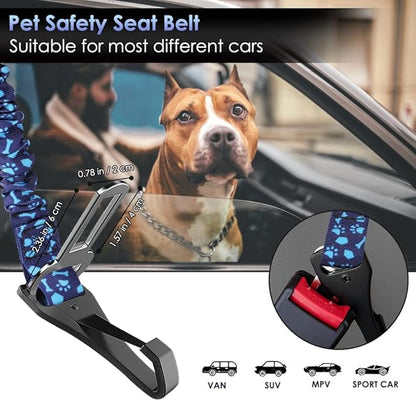 SlowTon Dog Seat Belt, Adjustable Dog Safety Belt Leash, 2 in 1 Latch Bar Attachment Dogs Car Seatbelt with Elastic Nylon Bungee Buffer, Reflective Nylon Belt Tether (BL,35.5in)