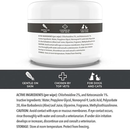Smiling Paws Pets - Antibacterial & Antifungal Wipes for Dogs & Cats (with Chlorhexidine & Ketoconazole)